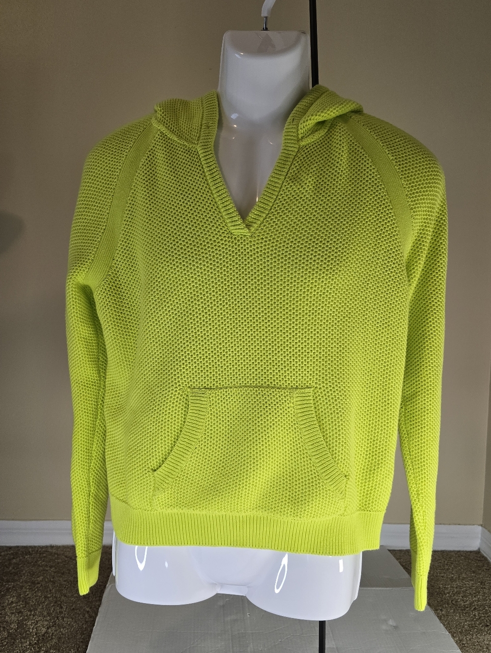 Ralph Lauren Bright Neon Green V-Neck Sweater Hoodie size Large